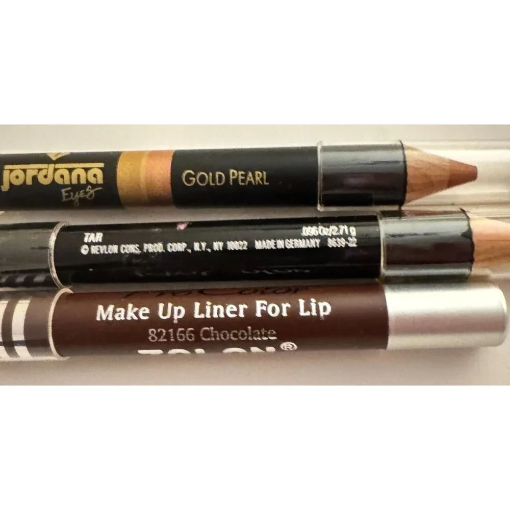 Lot of 2 Vintage Makeup Pencils Jordana Gold Pearl Zalan Chocolate Revlon Frosty